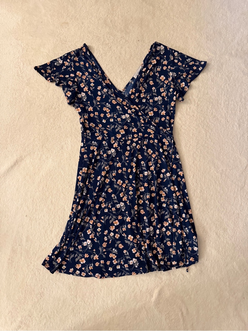 Kaileigh Medium Petite Navy Floral Faux Wrap Dress MP
